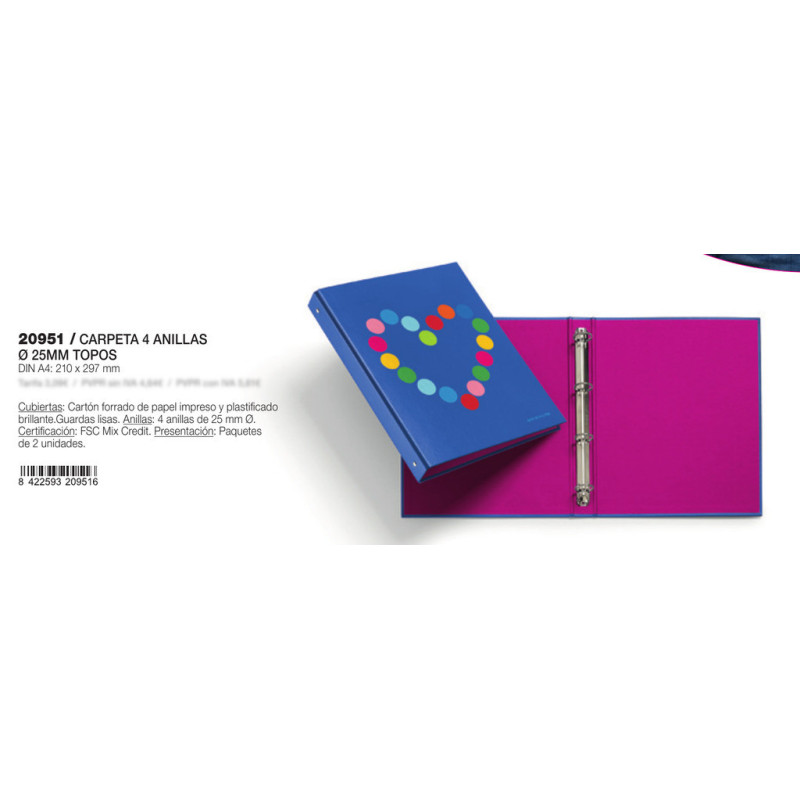 CARPETA CARTON 4 ANILLAS DE 25 MM A4 AGATHA RUIZ DE LA PRADA TOPOS MR18 GIFTS2 20951