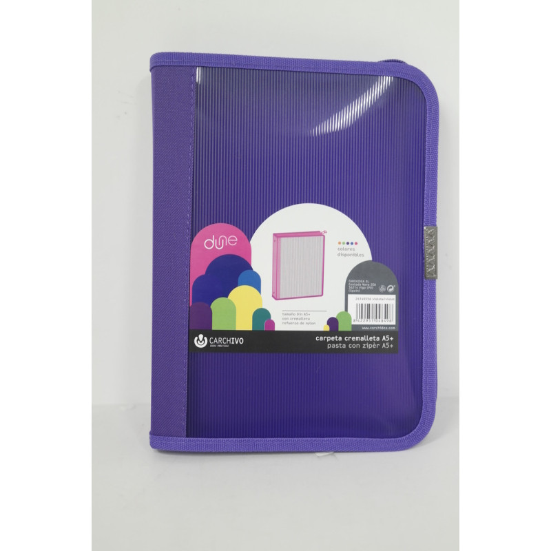 CARPETA CONGRESO A-5 CARCHIVO DUNE PLAST. TRANSP. CREMALLERA 24140556 VIOLETA