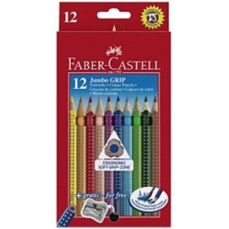 LAPIZ FABER-CASTELL TRIANGULAR JUMBO GRIP 12 COLORES CAJA CARTON 110912 ^
