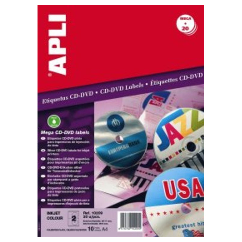 ETIQUETAS APLI INKJET A-4 CD PLATA 20U 10209