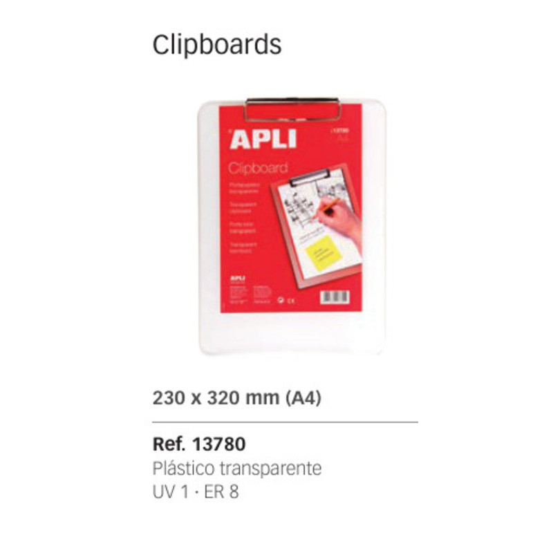 CARPETA PINZA ACRILICO TRANSPARENTE APLI A-4 LISA 13780