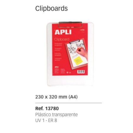 CARPETA PINZA ACRILICO TRANSPARENTE APLI A-4 LISA 13780