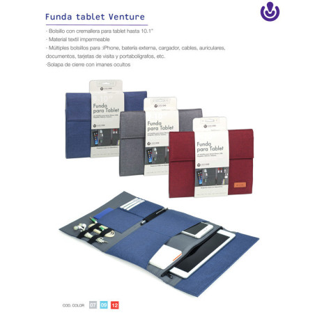 FUNDA TABLET 9" 10,1" CARCHIVO TELA VENTURE ROJO MULTIBOLSILLOS 23210012