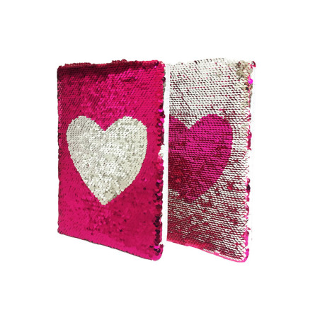 CUADERNO A5 80H DMM TAPA LENTEJUELAS ROSA PLATA DMM0053 RP