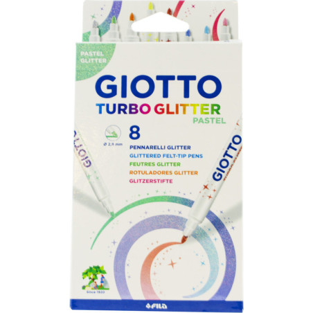 ROTULADOR GIOTTO TURBO GLITTER PASTEL PURPURINA 8 COLORES CARTON FILA 426300