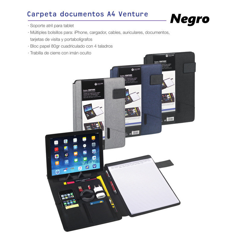 CARPETA CONGRESO FOLIO C/SOPORTE TABLET CARCHIVO TELA VENTURE NEGRO 23010008