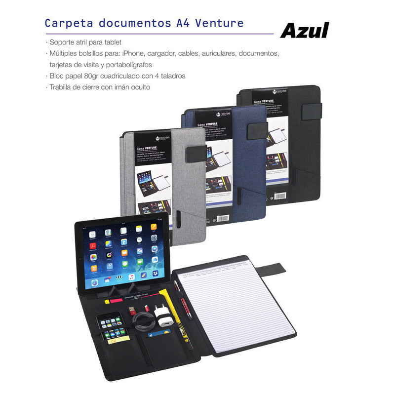 CARPETA CONGRESO FOLIO C/SOPORTE TABLET CARCHIVO TELA VENTURE AZUL 23010009