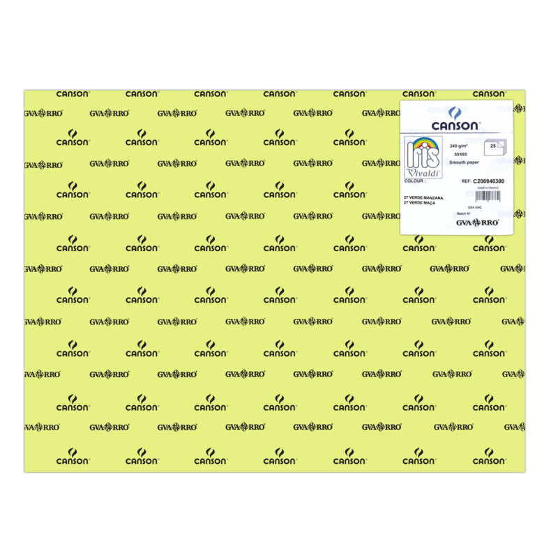CARTULINA CANSON GUARRO IRIS 40KG 50*65 VERDE MANZANA 27 PTE/25U C 200 040 380