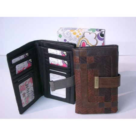 MONEDERO BILLETERO FERCHI TRENZADO PVC SEÑORA LARGO MARRON 8940 ^