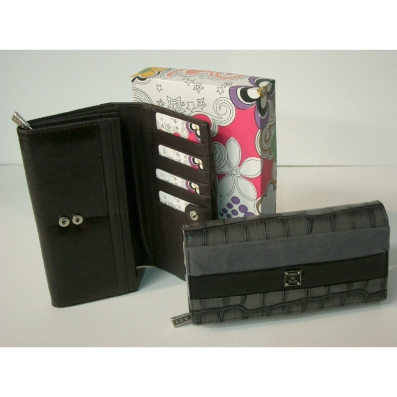 MONEDERO BILLETERO FERCHI COCO ANTE PVC SEÑORA LARGO GRIS 8960 ^