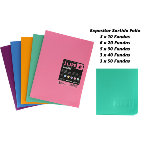 CARPETA ESCAPARATE FOLIO POLYPLAS LIKE PASTEL EXPOSITOR SURTIDO 20 CARPETAS SURTIDAS GRAFOPLAS 00012