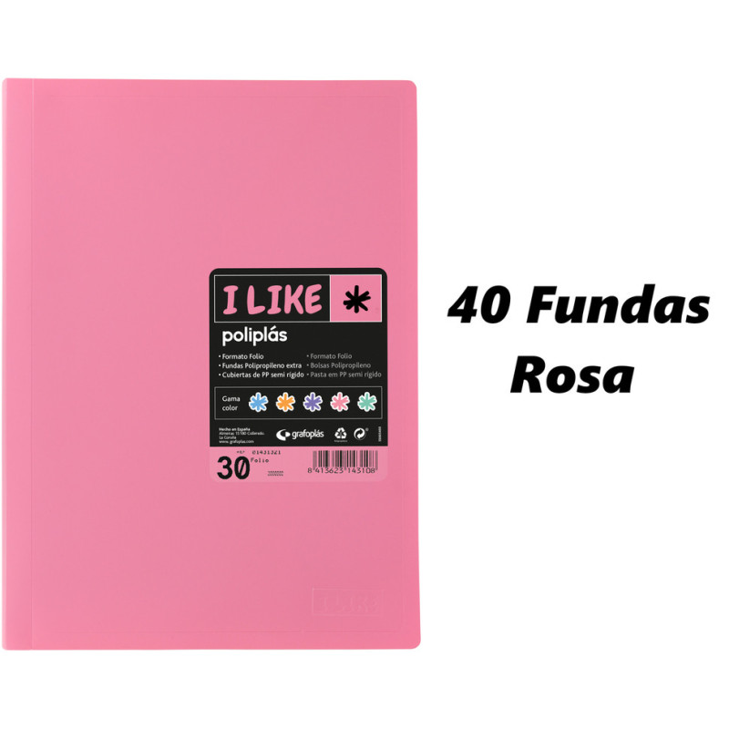 CARPETA ESCAPARATE FOLIO POLIPLAS LIKE PASTEL 40F ROSA 53 GRAFOPLAS 01441353