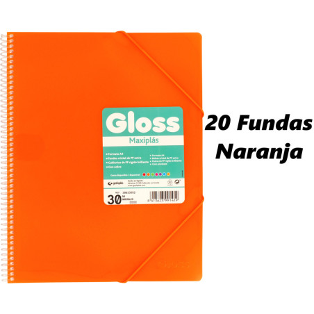 CARPETA ESCAPARATE A4 MAXIPLAS GLOSS FUNDA BRILLO 20F NARANJA GRAFOPLAS 39832552
