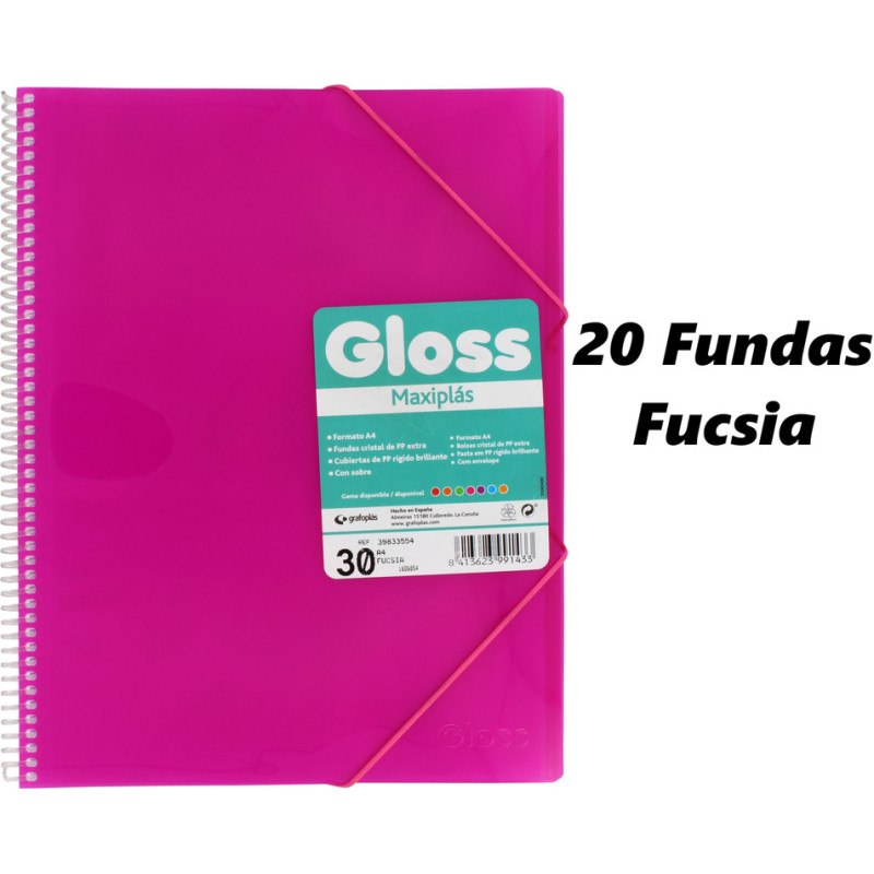 CARPETA ESCAPARATE A4 MAXIPLAS GLOSS FUNDA BRILLO 20F FUCSIA GRAFOPLAS 39832554