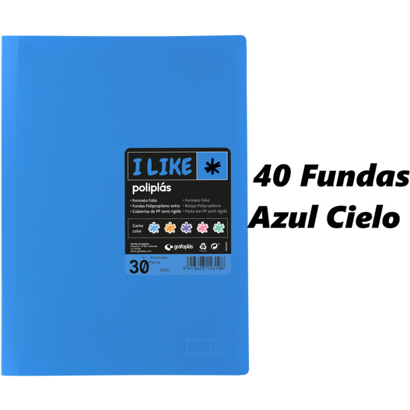 CARPETA ESCAPARATE FOLIO POLIPLAS LIKE PASTEL 40F AZUL CIELO 33 GRAFOPLAS 01441333