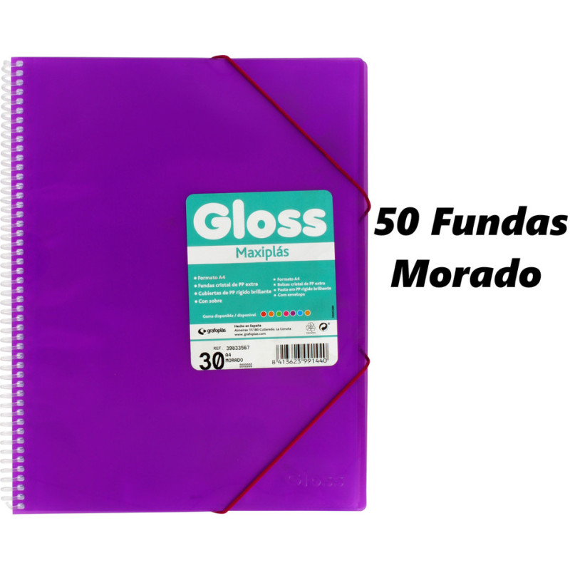 CARPETA ESCAPARATE A4 MAXIPLAS GLOSS FUNDA BRILLO 50F VIOLETA GRAFOPLAS 39835567