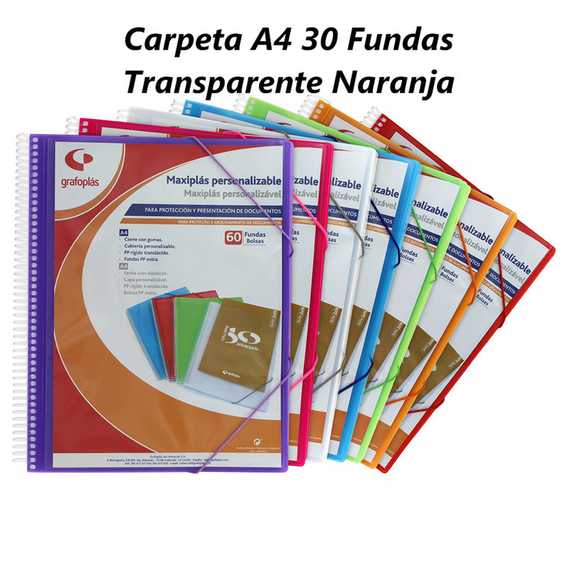 CARPETA ESCAPARATE A4 MAXIPLAS PERSONALIZABLE 30F TRANSPARENTE NARANJA 52 GRAFOPLAS 39843052 (5)