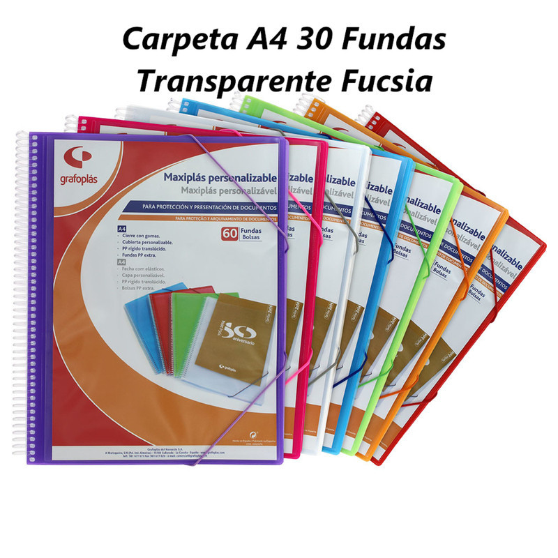 CARPETA ESCAPARATE A4 MAXIPLAS PERSONALIZABLE 30F TRANSPARENTE FUCSIA 54 GRAFOPLAS 39843054 (5)