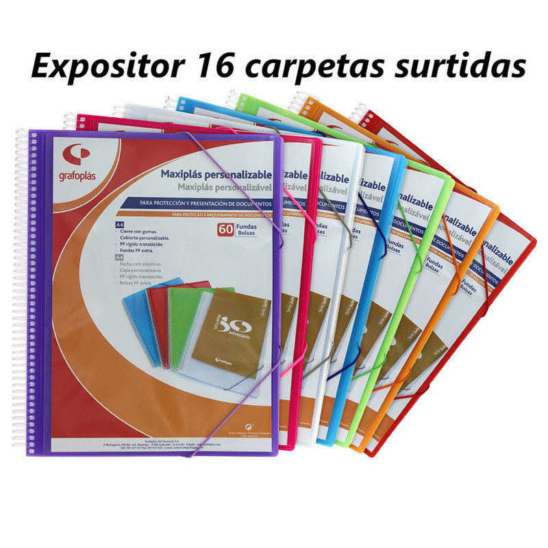 CARPETA ESCAPARATE A4 MAXIPLAS PERSONALIZABLE TRANSPARENTE SURTIDO GRAFOPLAS EXPOSITOR 16U 00398799
