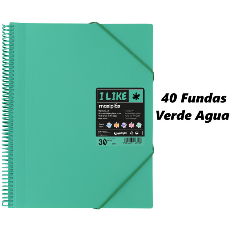 CARPETA ESCAPARATE A4 MAXIPLAS LIKE PASTEL 40F MINT 26 GRAFOPLAS 39824026