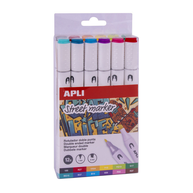 ROTULADORES DOBLE PUNTA STREET MARKER COLORES SURTIDOS 12U. 18432 APLI (1U)