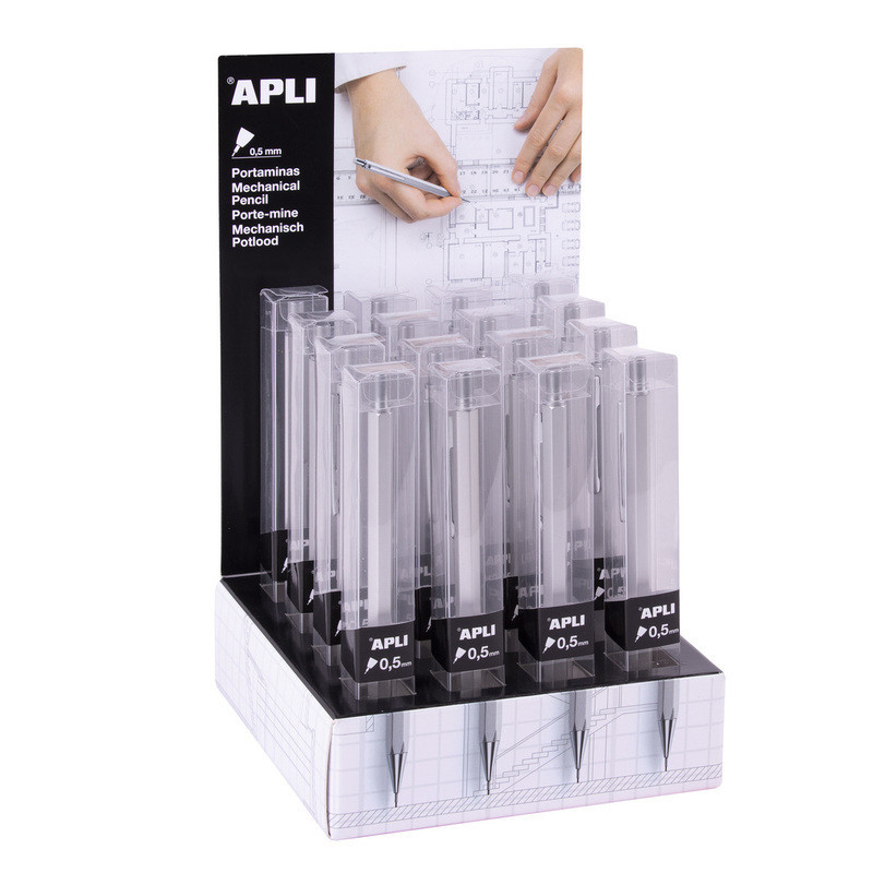 EXPOSITOR DE PORTAMINAS METALICOS EN CAJA INDIVIDUAL 0,5 MM 18514 APLI (16U)