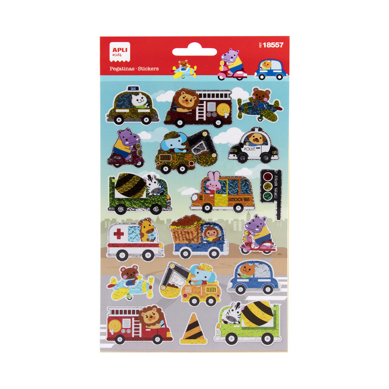 PEGATINAS ANIMALES TRANSPORTISTAS ACABADO HOLOGRAFICO 1 HOJA 18557 APLI (5U)