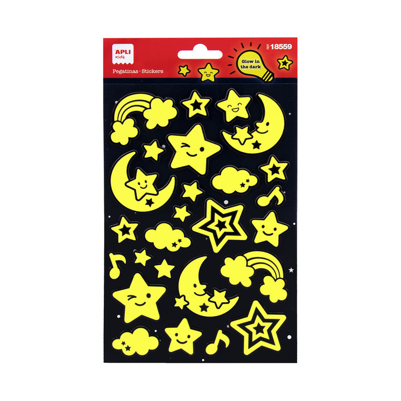 PEGATINAS LUNA Y ESTRELLAS ACABADO LUMINISCENTE 1 HOJA 18559 APLI (5U)