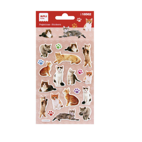 PEGATINAS ANIMALES REALISTAS GATOS 1 HOJA 18562 APLI (5U)