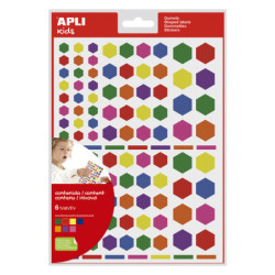 ETIQUETAS APLI GOMETS HEXAGONALES REMOVIBLES MULTICOLOR 6 HOJAS 18768 (10U)
