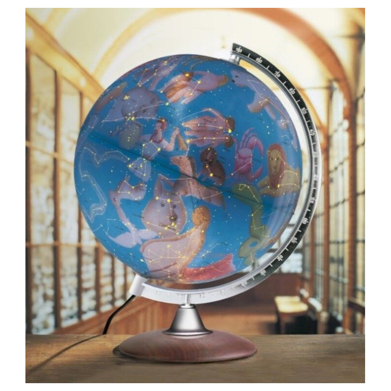 ESFERA LUMINOSA NOVARICO STELLARE ZODIACO AZUL 30CM PIE METAL MADERA
