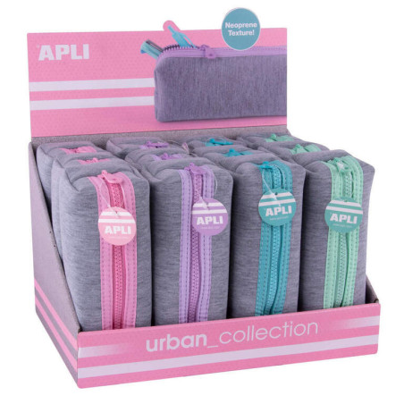 PORTATODO CUADRADO APLI NEOPRENO/TELA GRIS CREMALLERA COLORES URBAN SURTIDOS 19028 UNIDAD