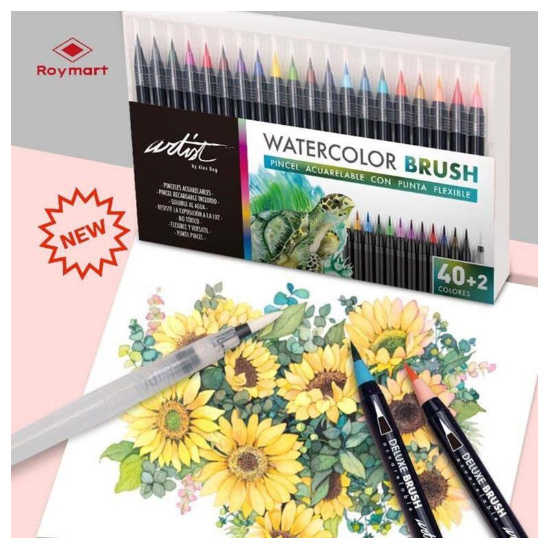 ROTULADOR PUNTA PINCEL PROFESIONAL ACUARELABLE + PINCEL AGUA 40 COLORES SURTIDOS ALEX BOG AB-0504