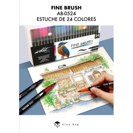 24 ROTULADORES FINE BRUSH GAMA CREATIVE 2 PUNTAS ALEX BOG AB-0524