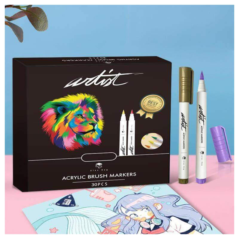 ROTULADOR ACRILICO PUNTA PINCEL PROFESIONAL 30 COLORES SURTIDOS AB-0652