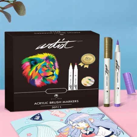 ROTULADOR ACRILICO PUNTA PINCEL PROFESIONAL 30 COLORES SURTIDOS AB-0652