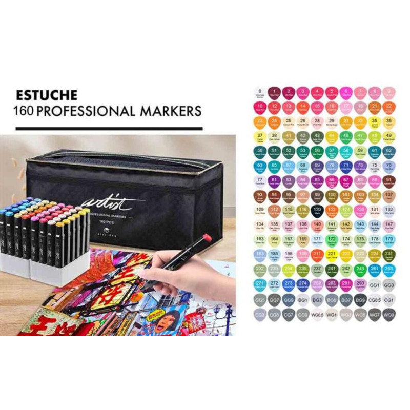 ROTULADOR DOBLE PUNTA PROFESIONAL MARKERS CAJA REGALO 160 COLORES SURTIDOS AB-1160 ALEX BOG