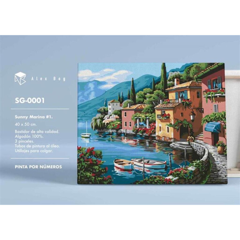 LIENZO ALEX BOG PINTAR POR NUMEROS 40*50 PUEBLO MAR Y MONTAÑA SG-0001