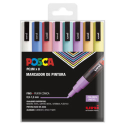 MARCADOR UNI-BALL POSCA PC-3M/8P PUNTA REDONDA COLORES PASTEL ESTUCHE 8U 302422319