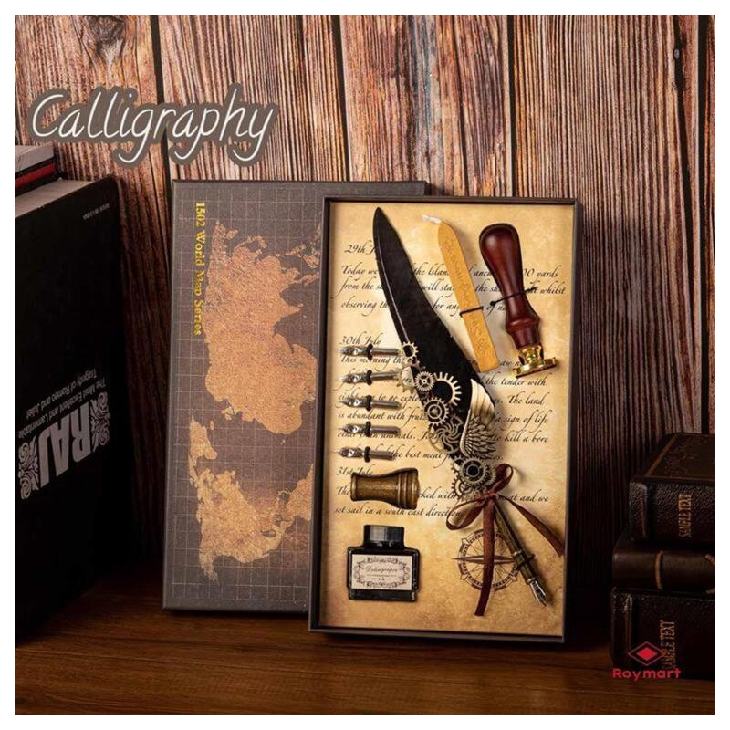 JUEGO PLUMA CALIGRAFICA Y LACRE ESTUCHE 10 PZAS AB-0254
