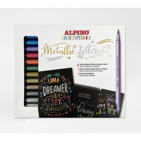JUEGO 12 ROTULADORES COLOR EXPERIENCE +BLOC PAPEL NEGRO Y GUIA CON PATRONES AR010701 ALPINO