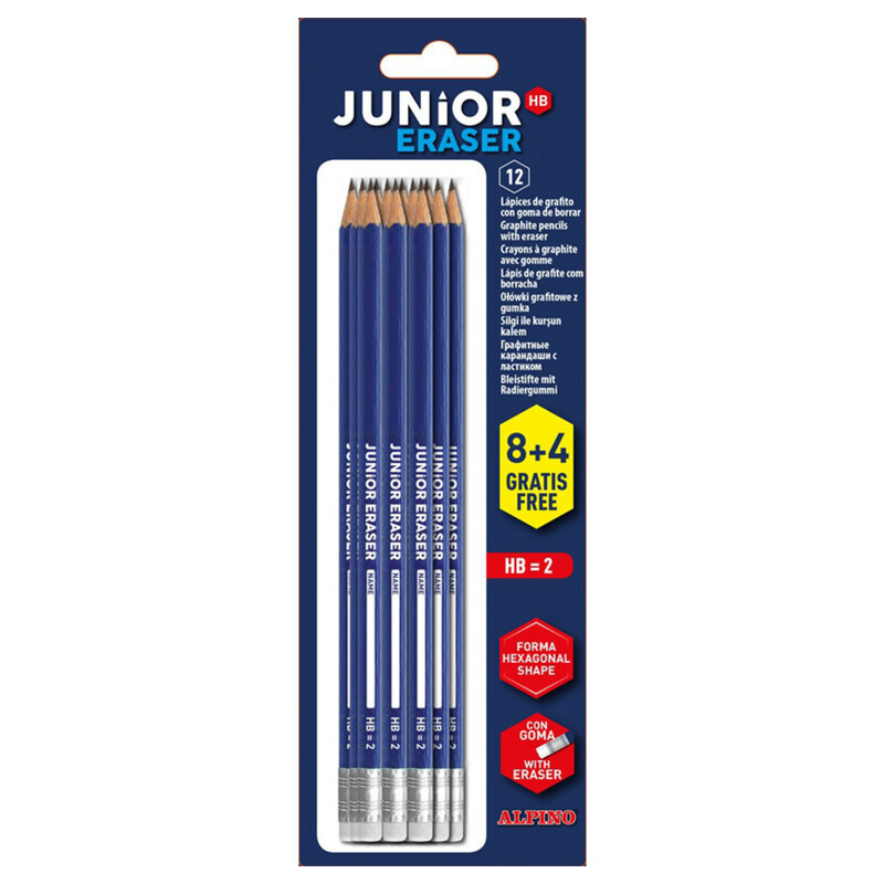 LAPIZ ALPINO JUNIOR HB CON GOMA BLISTER 8 + 4 GRATIS