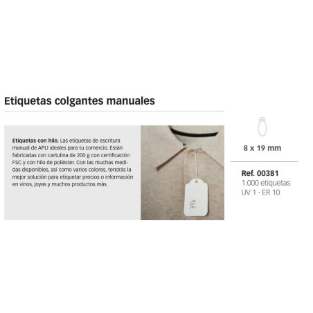 ETIQUETAS APLI COLGANTE 381 8*19 OVAL C/1000U