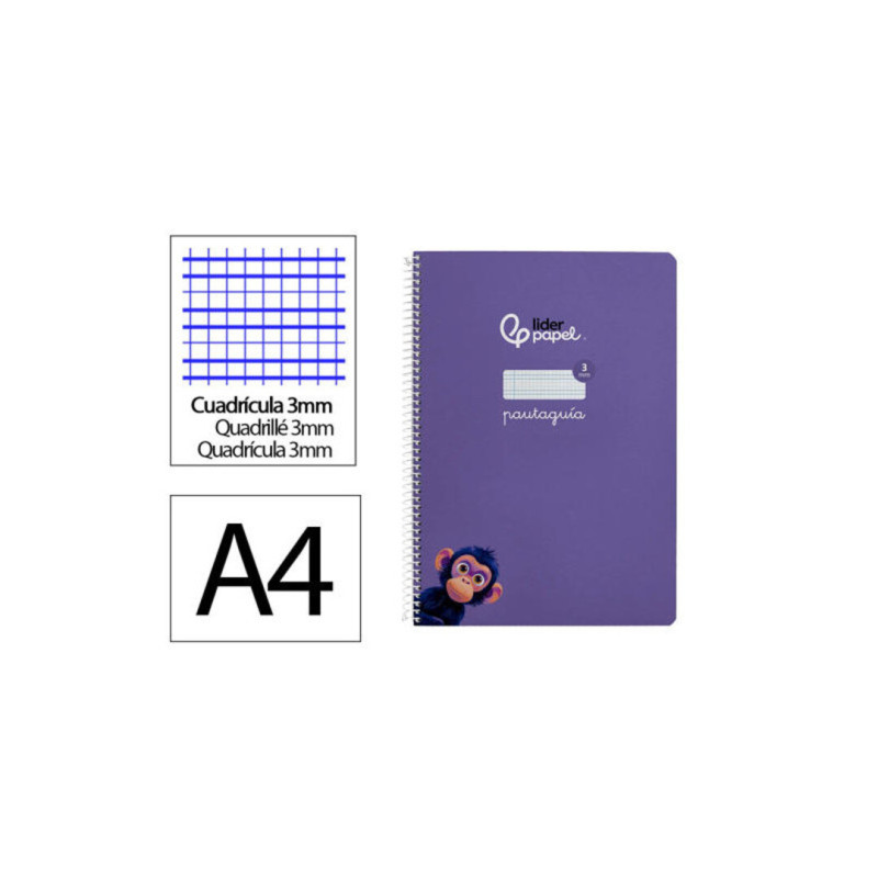 CUADERNO TD FL 80H LIDERPAPEL PAUTAGUIA LAMELA 3 MARGEN VIOLETA MONO 171790 UNIDAD