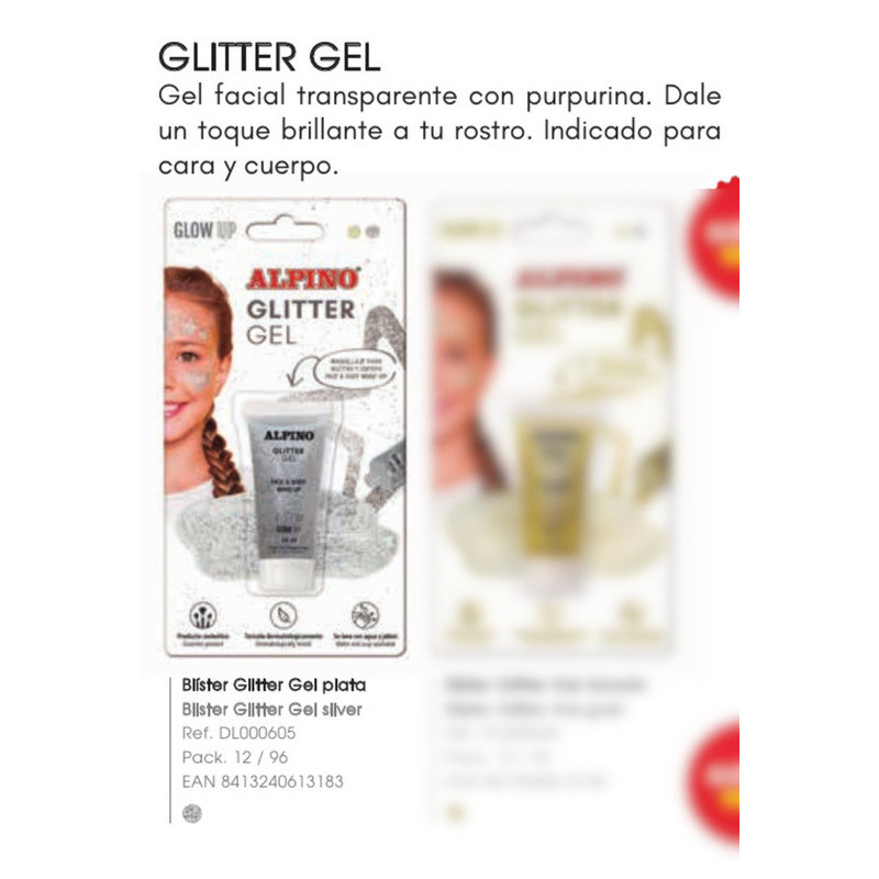 MAQUILLAJE ALPINO GLOW UP METALLIC GEL GLITTER PLATA DL000605