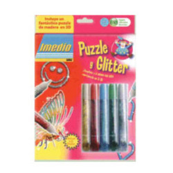 PEGAMENTO IMEDIO UHU GLITTER GLUE METAL 5COL 10G + PUZZLE 3D ^