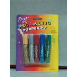 PEGAMENTO PURPURINA FORCEL GLITTER GLUE FLUOR 5 COL 6ML BLISTER 2020