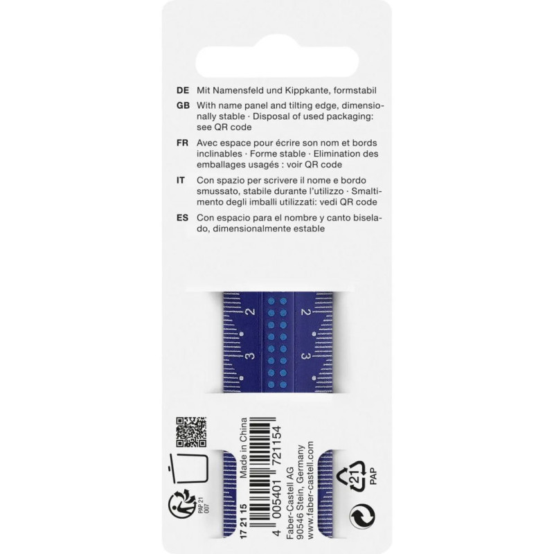 REGLA FABER-CASTELL 15CM AMBIDEXTRO AZUL-NEGRO SERIE DOTS IRROMPIBLE 172115