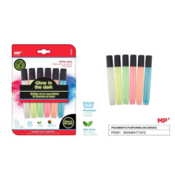 PEGAMENTO PURPURINA MADRID PAPEL GLITTER GLUE GLOW IN THE DARK 6 COLORES PE901 BLISTER