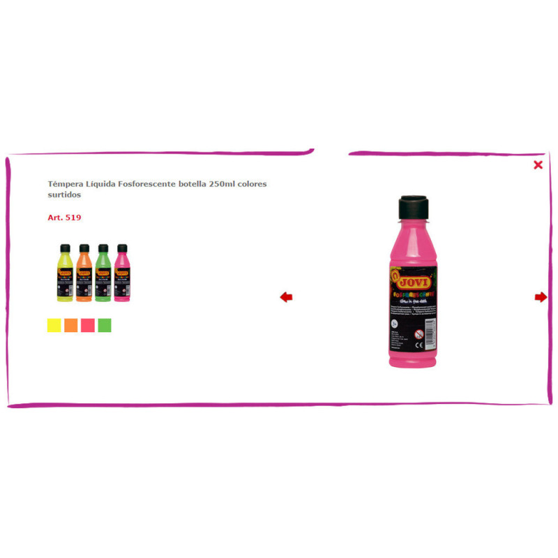 TEMPERA JOVI FOSFORESCENTE 250ML BRILLA EN LA OSCURIDAD MAGENTA 519-08